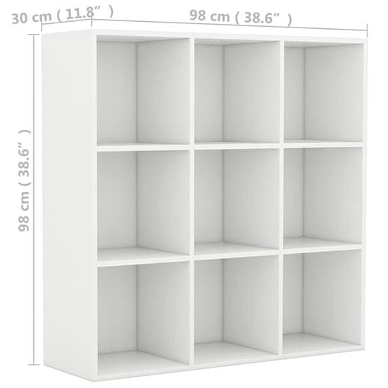 FURCO Magni White Wooden Bookcase with 9 Shelves for Home and Office Storage