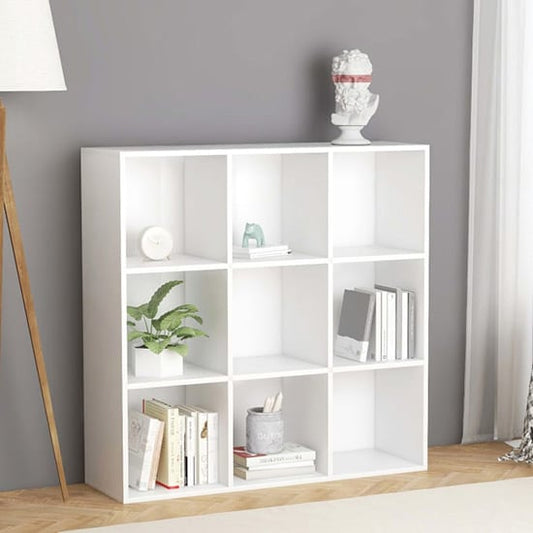 FURCO Magni White Wooden Bookcase with 9 Shelves for Home and Office Storage