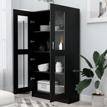 Maili Tall Wooden Display Cabinet With 2 Doors In Black