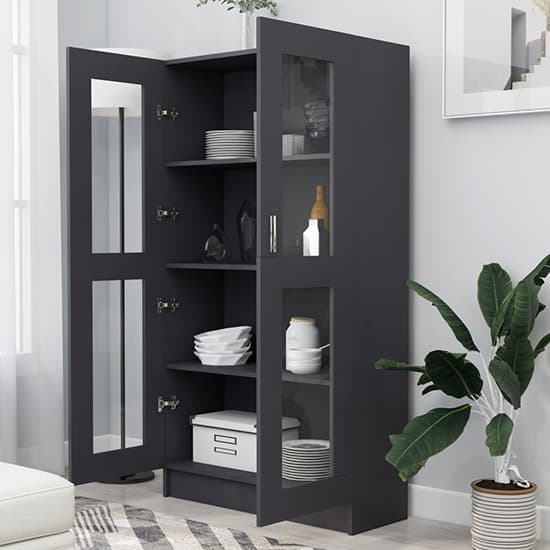 Maili Tall Wooden Display Cabinet With 2 Doors In Grey