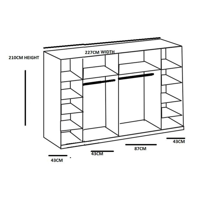 Lantau 4 Door 227cm Mirrored Wardrobe in White | Sleek Storage | Furco