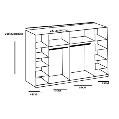 Lantau 4 Door 227cm Mirrored Wardrobe in White | Sleek Storage | Furco