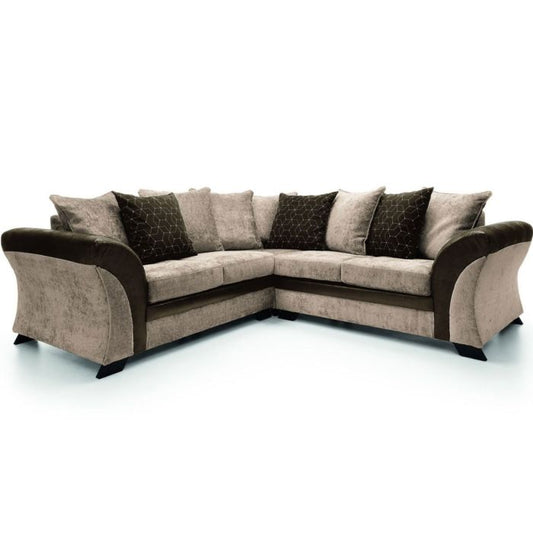 Lloyd Crushed Chenille Corner Sofa - Brown and Beige Fabric