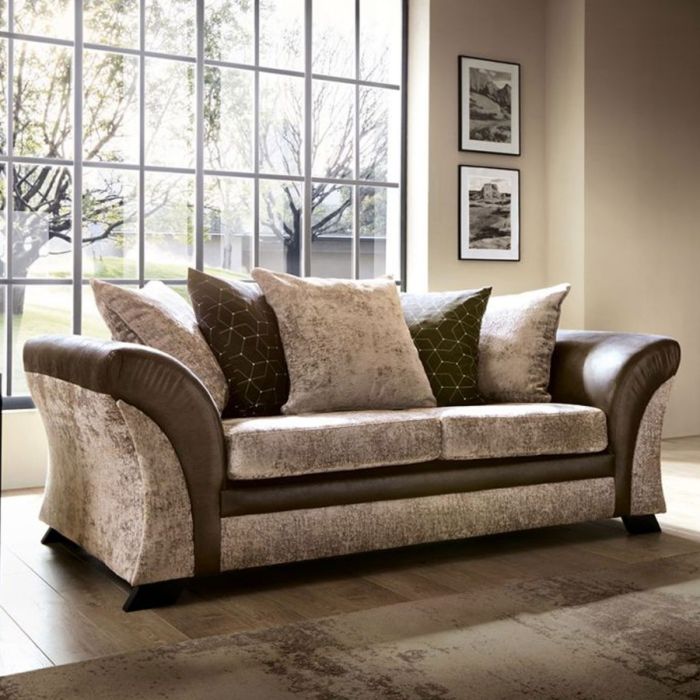 FURCO Lloyd 3-Seater Sofa in Brown and Beige Chenille with Faux Suede Accents