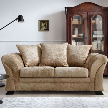 FURCO Lloyd Brown Chenille 2-Seater Sofa with Scrolled Arms and Cushion Support