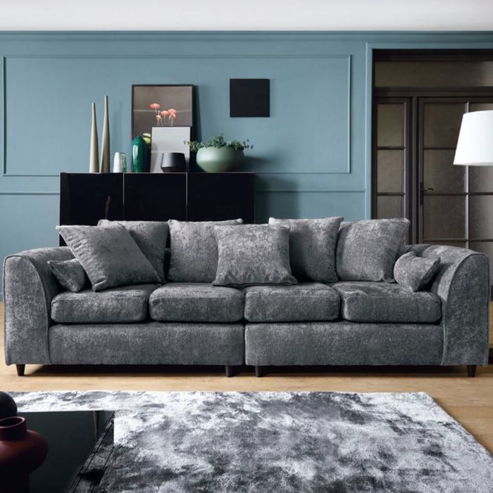 Gilliver Dark Grey Fabric Crushed Chenille 4 Seater Sofa - Contemporary Chic | FURCO