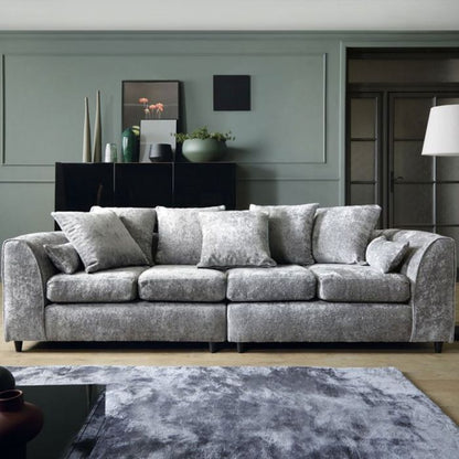 Gilliver Light Grey Fabric Crushed Chenille 4 Seater Sofa - Subtle Elegance | FURCO