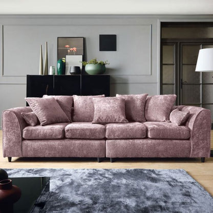 Gilliver French Pink Fabric Crushed Chenille 4 Seater Sofa - Unique Charm | FURCO