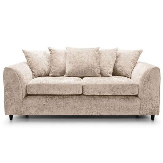 FURCO Gilliver Cream Crushed Chenille 3-Seater Sofa with Solid Wooden Frame