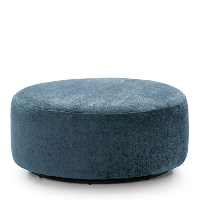 FURCO Dark Blue Chenille 360° Swivel Pouffe - Large Footstool for Living Room