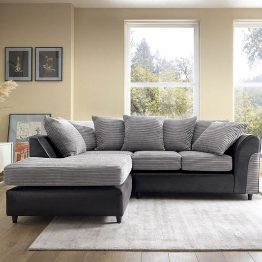 Spencer Cord Corner Sofa - Left Arm Black Fabric