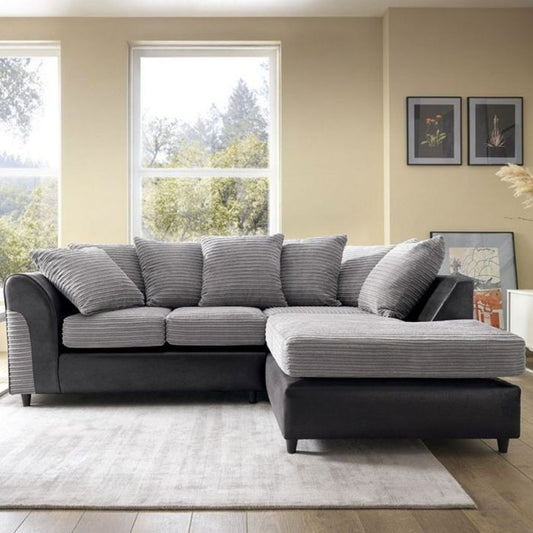 Spencer Cord Corner Sofa - Right Arm Black Fabric