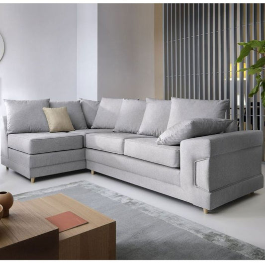 FURCO Modern Light Grey Corner Sofa Chaise with Foam Cushions and Solid Frame