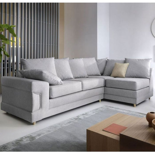 FURCO Romeo Light Grey Corner Sofa Chaise with Foam Cushions and Solid Wooden Frame