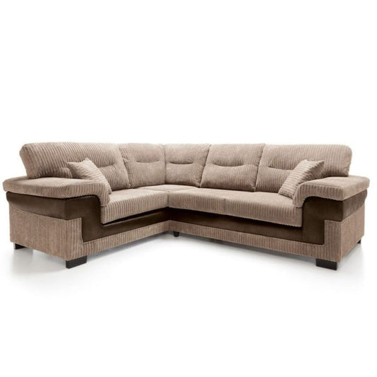 Brown Fabric Left Arm Corner Sofa - FURCO Nathaniel with Deep Foam Seats and Toss Pillows