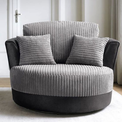 FURCO Nathaniel Swivel Tub Chair - Modern Black and Grey Chenille Upholstery