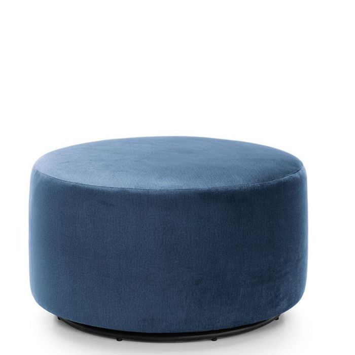 FURCO Dark Blue Velvet Swivel Pouffe - 360° Rotating Footstool for Living Room