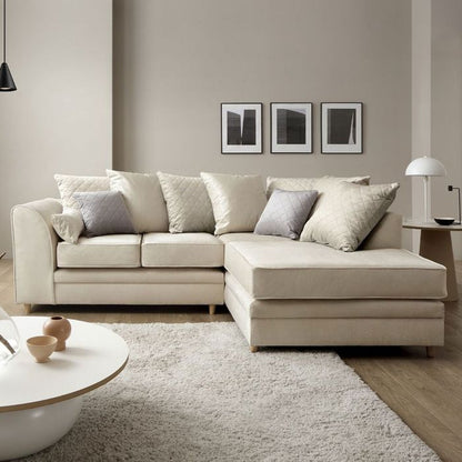 Cream Velvet Corner Sofa with Right Arm - FURCO Modern Design