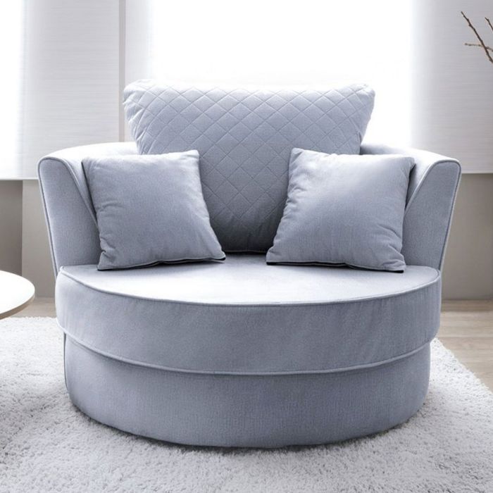 Bethan Velvet Fabric Swivel Chair - Silver Blue Fabric