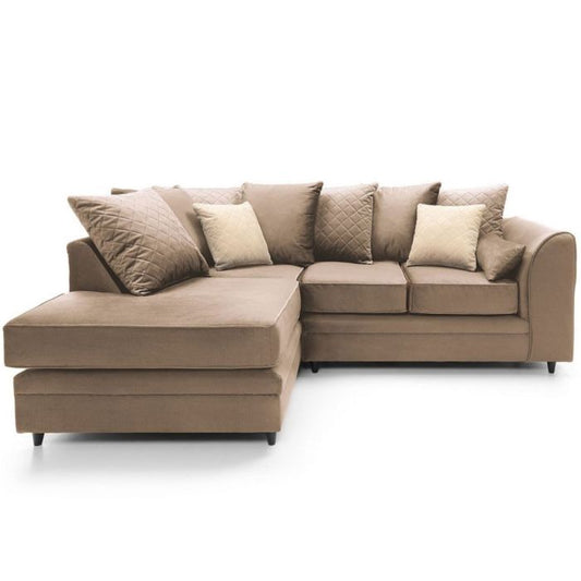 Bethan Velvet Corner Sofa - Left Arm Tan Brown Fabric