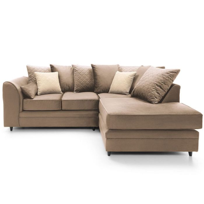 Bethan Velvet Corner Sofa - Right Arm Tan Brown Fabric