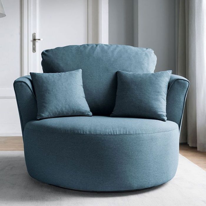 FURCO Charmaine Teal Swivel Armchair - Comfortable Linen Fabric, Modern Design, Fully Assembled