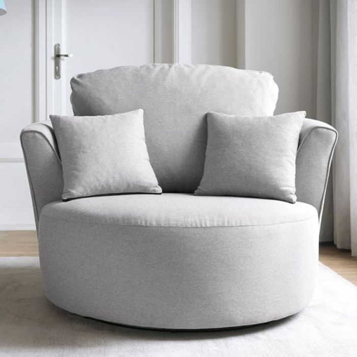 FURCO Charmaine Light Grey Swivel Armchair - Modern Fabric Design with Foam Cushions