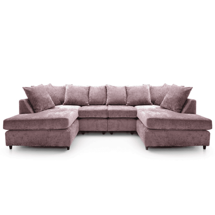 FURCO Gilliver U-Shaped Corner Sofa in French Pink Chenille with Cushions