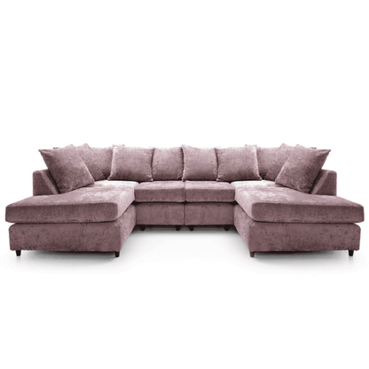 FURCO Gilliver U-Shaped Corner Sofa in French Pink Chenille with Cushions