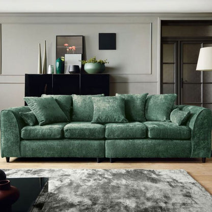 Gilliver Rifle Green Fabric Crushed Chenille 4 Seater Sofa - Bold Sophistication | FURCO