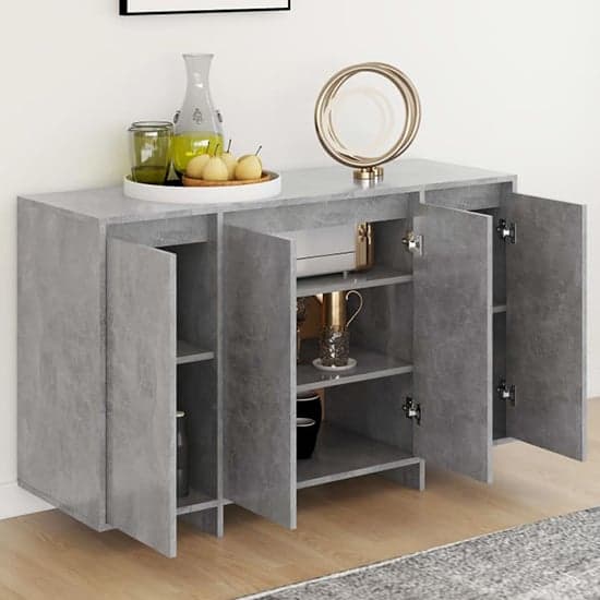 Maisa Wooden Sideboard With 4 Doors In Concrete Effect