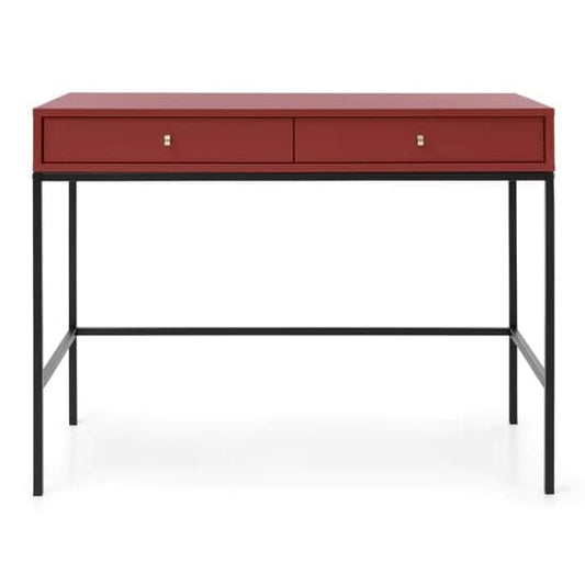 Red Wooden Computer Desk with 2 Drawers - Compact Home Office Furniture