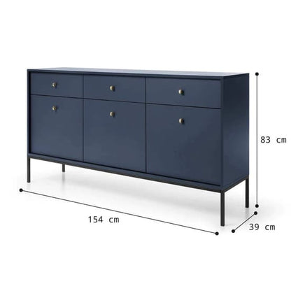 Malibu Wooden Sideboard With 3 Doors 3 Drawers In Navy