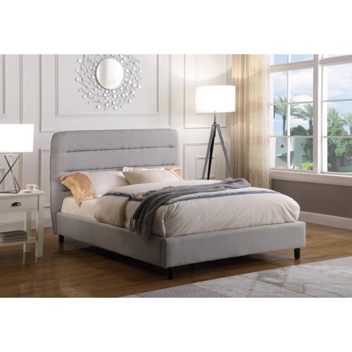 Chandler Light Grey Velvet King Bed Frame with Elegant Headboard - Stylish Bedroom Essential