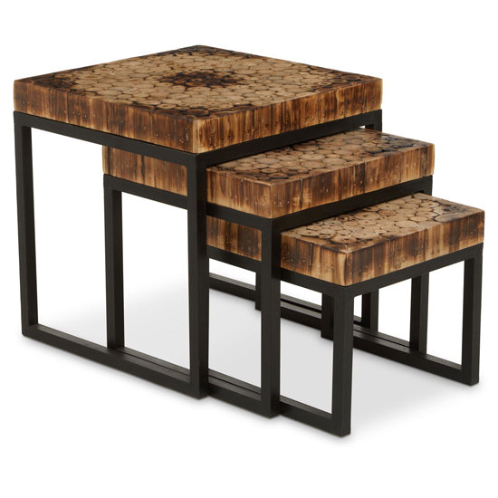 Rustic Wooden Nesting Tables Set with Black Metal Base – Eco-Friendly Home Decor