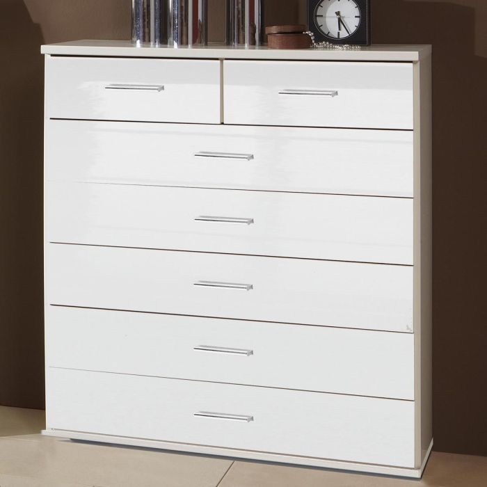 Clappen White Gloss Storage Chest | 2+5 Drawers | Modern & Sleek | Furco