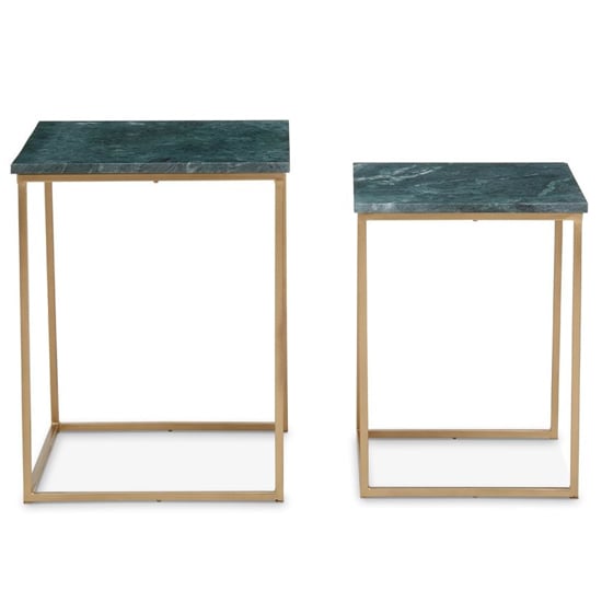 Green Marble Top Nesting Tables with Gold Frame - Modern Square Side Tables