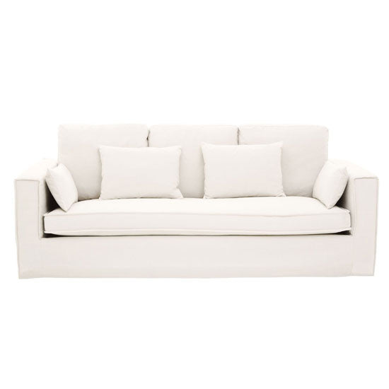 FURCO Cream Upholstered 3-Seater Sofa with Padded Seats and Linear Detailing