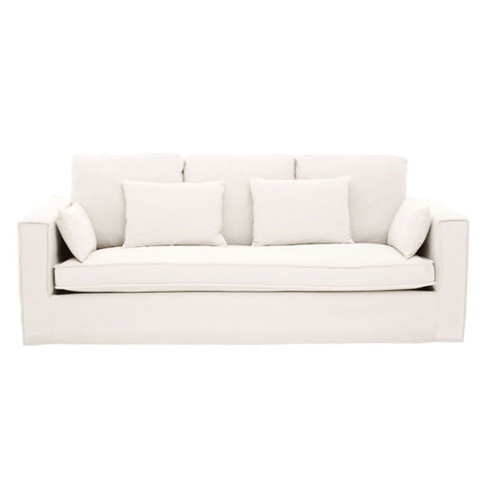 FURCO Cream Upholstered 3-Seater Sofa with Padded Seats and Linear Detailing