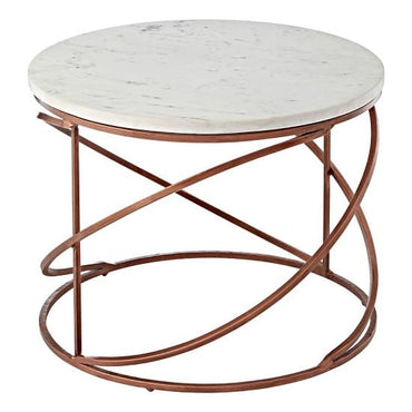 Maren White Marble Round Coffee Table with Copper Zigzag Base