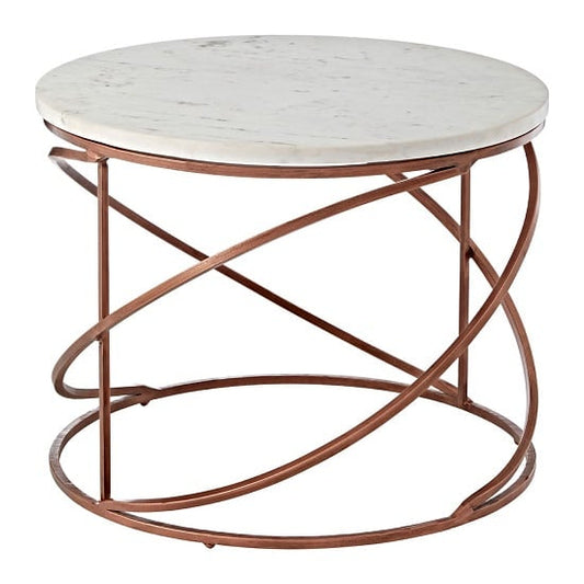 Maren White Marble Round Coffee Table with Copper Zigzag Base