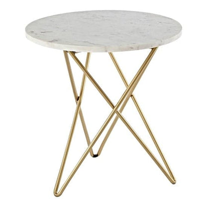 FURCO Maren White Marble Top Accent Table with Gold Legs for Modern Home Decor