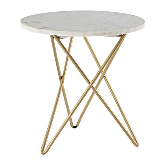 FURCO Maren White Marble Top Accent Table with Gold Legs for Modern Home Decor