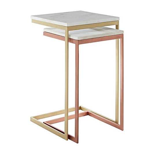 Maren White Marble Nesting Tables Set with Iron Frame - Stylish Accent Furniture