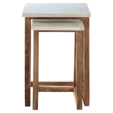 Maren White Marble Nesting Tables with Mango Wood Base – Set of 2