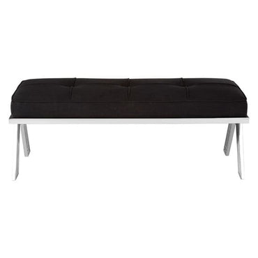 Markeb Black Fabric Dining Bench With Silver Steel Frame