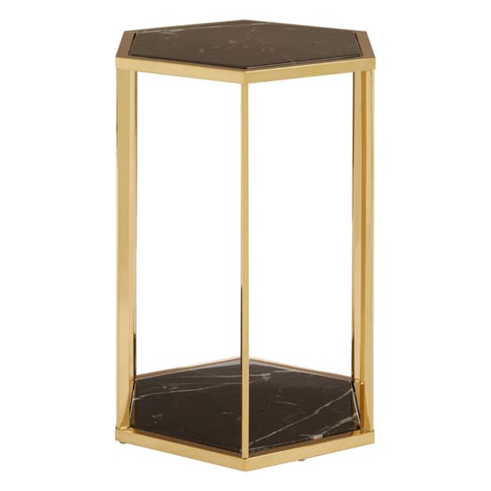 FURCO Markeb Hexagonal Black Marble End Table with Gold Stainless Steel Frame