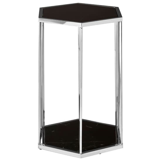 Modern Black Marble End Table with Silver Stainless Steel Frame