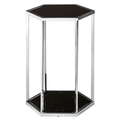 Modern Black Marble End Table with Silver Stainless Steel Frame