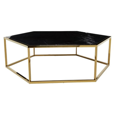 Contemporary Black Marble Coffee Table with Gold Steel Frame - Low Profile Design